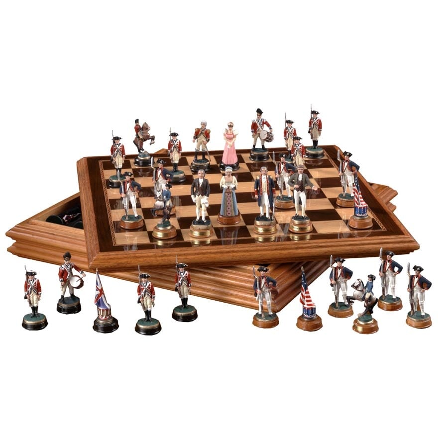 SAC American Revolutionary War Chess Set Ivory&Red With Wooden Board UK  made.