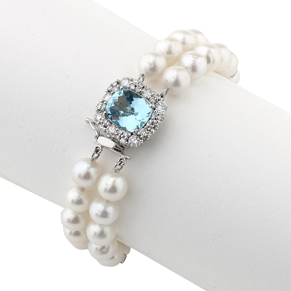 18k White Gold Aquamarine Pearl Bracelet